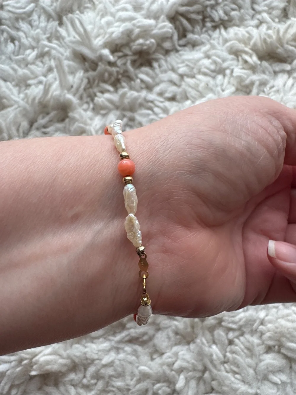 14K Coral and‎ Pearl Bracelet